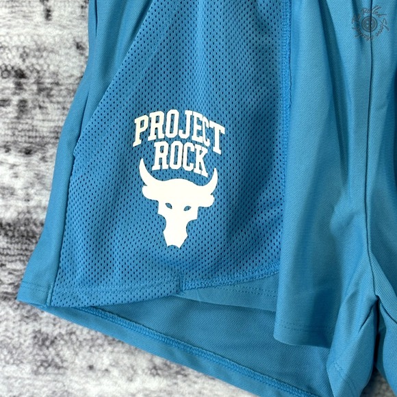 NWT Under Armour Project Rock Girls Play Up Shorts Glacier Blue Size Large‎ - Picture 2 of 10